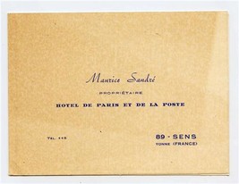 Hotel de Paris Et De La Poste Business Card Maurice Sandre &amp; Menu Sens France  - £21.80 GBP