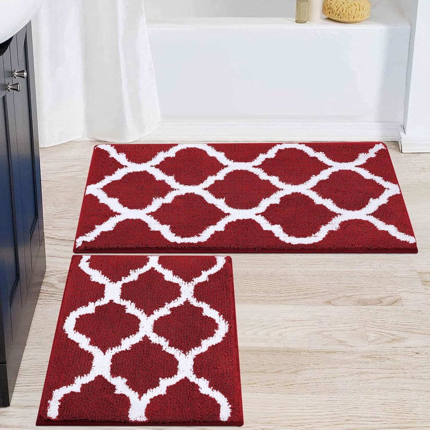 Bathroom Rugs 2 Pieces, Microfiber Bath Rugs Size 24X16 And 30X20 In Burgundy 2