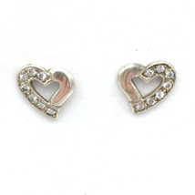 OPEN HEART sterling silver &amp; clear CZ earrings - dainty 3/8&quot; sparkly studs - £15.66 GBP