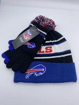 Buffalo Bills Pom Beanie Hat &amp; Glove Set Blue &amp; Black NWT Officially Lic... - £19.89 GBP