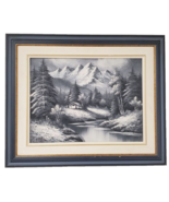 Rick Boren 1970s Original Oil Winter Landscape B&amp;W Framed 18x22 USA - $85.49