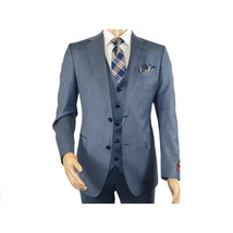Men Suit BERLUSCONI Turkey 100% Italian Wool Super 180's 3pc Vested #Ber4 Navy image 3