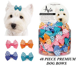 48 pc Chevron Stripes&amp;Dots GROSGRAIN RIBBON BOWS w/Band DOG Grooming Top... - $37.99