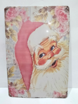 Christmas Vintage Style Shabby Chic Pink Santa Claus Tin Wall Sign - €18,90 EUR