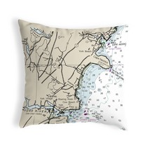 Betsy Drake Cape Neddick, ME Nautical Map Noncorded Indoor Outdoor Pillow 18x18 - £42.63 GBP