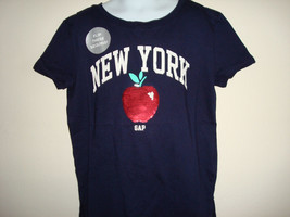 Girl Gap Sequins And Printed Logo, Navy Color, Short Sleeve T -SHIRTS Nwt - £9.55 GBP