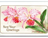 Orchid Flowers New Years Greetings Embossed UNP Unused DB Postcard V1 - $6.88