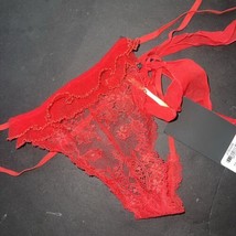 NWT Victoria&#39;s Secret DESIGNER COLLECTION L thong panty RED lace Silk BOW - $69.29