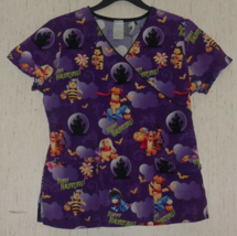 Excellent Womens Disney Pooh &quot;Happy Haunting&quot; Purple Halloween Scrubs Top Size S - £18.94 GBP