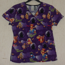 EXCELLENT WOMENS Disney Pooh &quot;HAPPY HAUNTING&quot; PURPLE HALLOWEEN SCRUBS TO... - £18.30 GBP