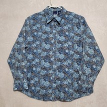 Basic Editions Womens Blouse Size Xl Paisley Button Up Top Long Sleeve Blue - £28.74 GBP