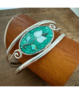Vintage Alpaca Mexico Silver Abalone Crushed Turquoise Cuff Bracelet - $27.36