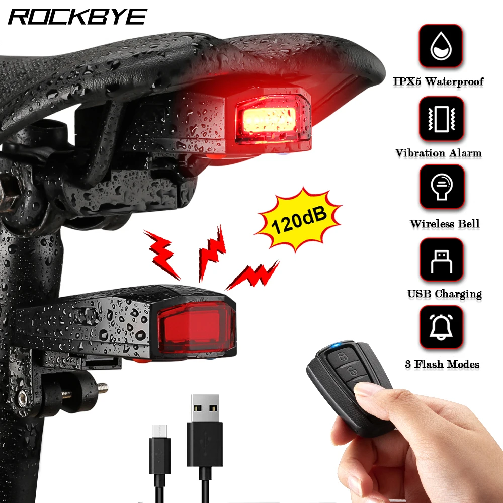 Rockbye Bicycle Tail Lights Alarm Rechargeable 120dB Smart Brake Light IPX5 - £24.93 GBP+