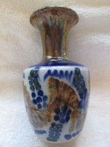 Ken Edwards 4 1/2&quot; vase, Mexico, abstract design, flowers/ferns? blues/browns - £23.57 GBP
