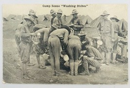 Vintage 1918 US Army Camp Scene Washing Dishes Postcard Camp Pike AR WWI - $21.36