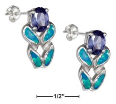 Opal Earrings Sterling Silver Purple Cubic Zirconia Double Twisted Synth... - £63.94 GBP+