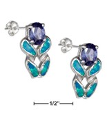 Opal Earrings Sterling Silver Purple Cubic Zirconia Double Twisted Synth... - £62.84 GBP+