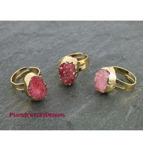 Natural Gemstone Raw Druzy Ring / Rose Pink Agate Stone / Boho Rings/  S... - £23.92 GBP