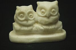 Marble Dust Resin Composite Owls on Log Figurine Shadow Box - $16.82