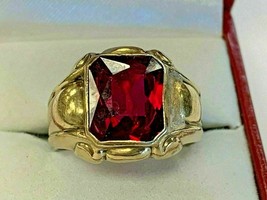 Bague de Fiançailles Grenat CZ Taille Émeraude 3Ct en Ruban Plaqué Or Jaune... - £105.05 GBP