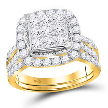 14kt Yellow Gold Princess Diamond Halo Bridal Wedding Ring Band Set - £1,784.48 GBP