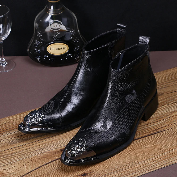 Fashion Rivets Embroidered Leather Boots Men Business Casual Party Ankle Boots   - £287.52 GBP