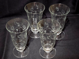 Antique ETCHED FLORAL 6&quot; Fountain Glass - Late 1800s / Early 1900s - Set Of 4 - $22.75