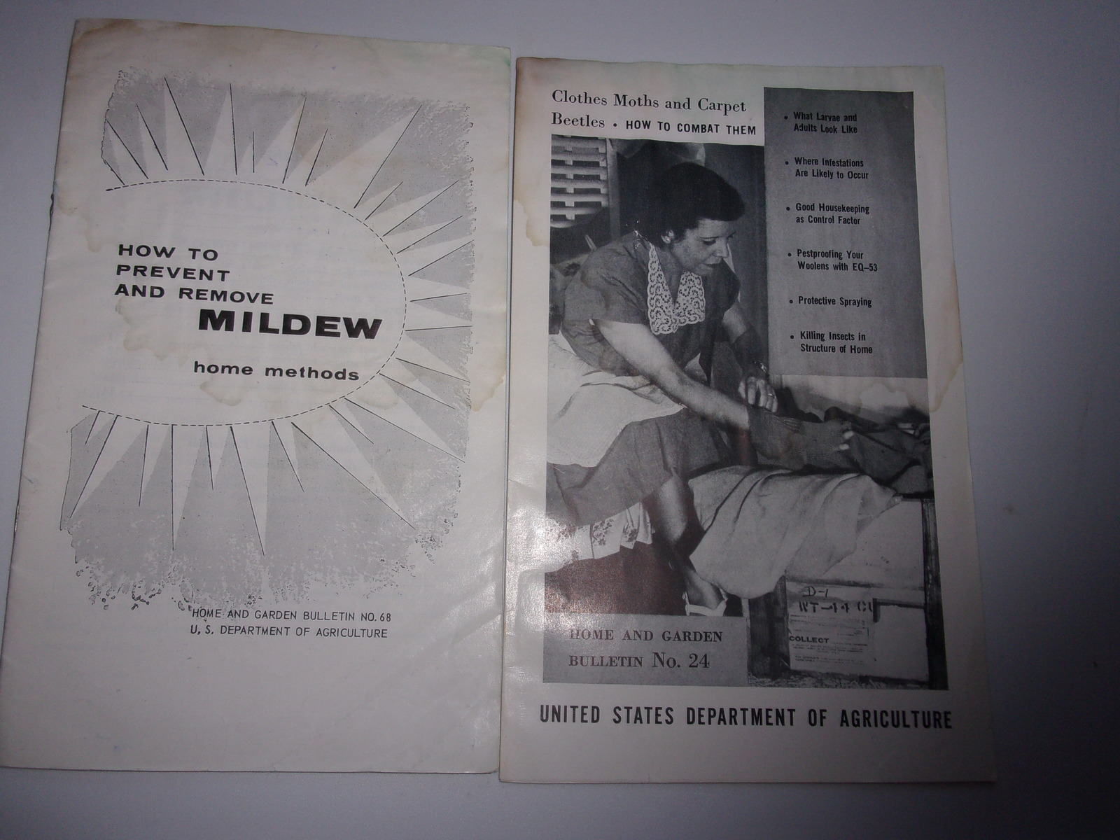 Vtg 2 U.S. Dept of Agriculture How To Prevent Bugs &amp; Mildew Bulletins 19... - $2.99