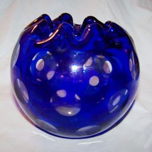 Vintage Cobalt Blue Rose Bowl w/Clear Circles Overall-4 inches tall - $458.64 MXN