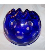 Vintage Cobalt Blue Rose Bowl w/Clear Circles Overall-4 inches tall - $458.64 MXN