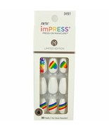 NEW Kiss Nails Impress Press On Manicure Medium Coffin Gel White Rainbow... - £13.27 GBP