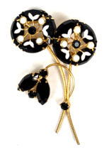 Vintage Flower Brooch Rhinestone Prong Black And White Floral Spray Pin ... - $34.00