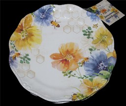 4 Shabby Floral Honeybees Honeycomb Scalloped Melamine 10-3/4&quot; Dinner Pl... - $36.99