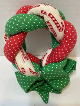 Vintage Handmade Braided Fabric Plush Christmas Wreath Ornament With Bow 5 in - £10.04 GBP