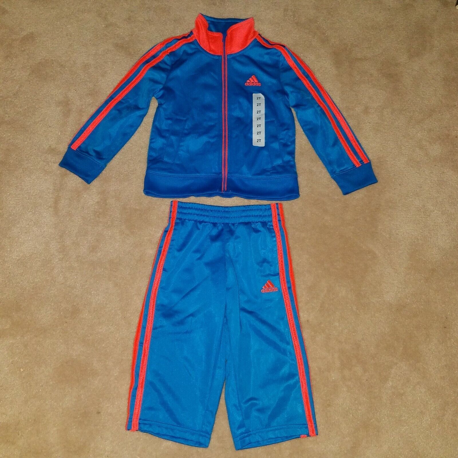 Primary image for NEW Adidas Blue Salmon Orange Matching Outfit Zip Sweatshirt Pants Toddler 2T