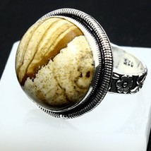 Natural Picture Jasper Round Gemstone Handmade Ring Gift Jewelry Size 9 - $6.79