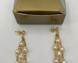 Vintage 1999 Avon Multi Strand Pearlesque Illusion Pierced Earrings Gold... - $12.30