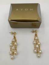 Vintage 1999 Avon Multi Strand Pearlesque Illusion Pierced Earrings Goldtone - £9.63 GBP