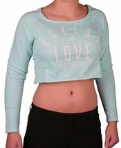 Young &amp; Reckless Women&#39;s Mint Ice Green Love Cotton Fleece Crop Sweater NWT - £11.81 GBP