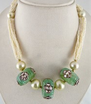 Natural Colombian Emerald Melon Diamond Jadau Pearl Beads 18K Gold Necklace - £3,884.89 GBP