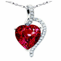 4.10Ct Lab-Created Red Ruby &amp; Diamond Heart Pendant Chain 14K Gold Plated Silver - £65.38 GBP