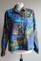 Chico&#39;s 1 (M 8) Multicolor Art To Wear Poly Button Front Top - £23.90 GBP