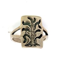 Vintage Sterling Silver Signed 925 Oxidized Carved Botanical Plant Ring ... - $38.61