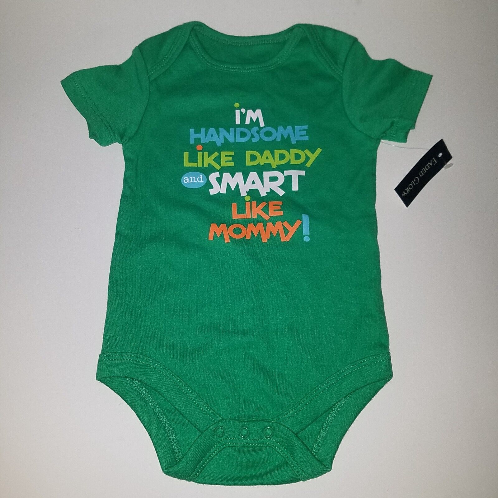 NWT I'm Handsome Like Daddy Smart Like Mommy Bodysuit 6-9 Months Baby Boy Green - £6.69 GBP