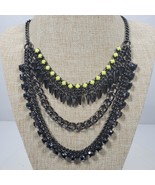 Vintage BOHO Spike Necklace Statement w/ Yellow Beads 21 Inch Multi Chain - $39.66 CAD