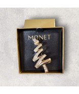 Vintage Monet Gold &amp; Rhinestones Christmas Tree Pin Brooch Clear White NIB - $266.36 MXN