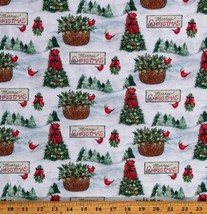 Cotton Christmas Trees Cardinals Birds Merry Christmas Fabric Print BTY D500.51 - £8.07 GBP