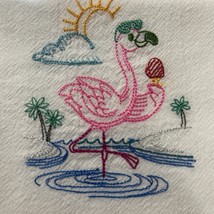 Dishtowel Flamingo Ice Cream 100% cotton Machine Embroidered Flour Sack ... - $14.84