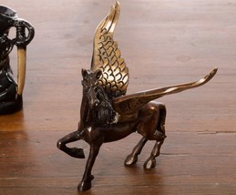 Antique Finish Brass Flying Angel Horse 12.5 cm x 15 cm x 10 cm Brown Black - £39.56 GBP