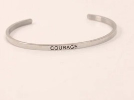 Silver ~ Inspirational Bracelet ~ COURAGE ~ Stainless Steel ~ Bangle Jewelry - £14.94 GBP